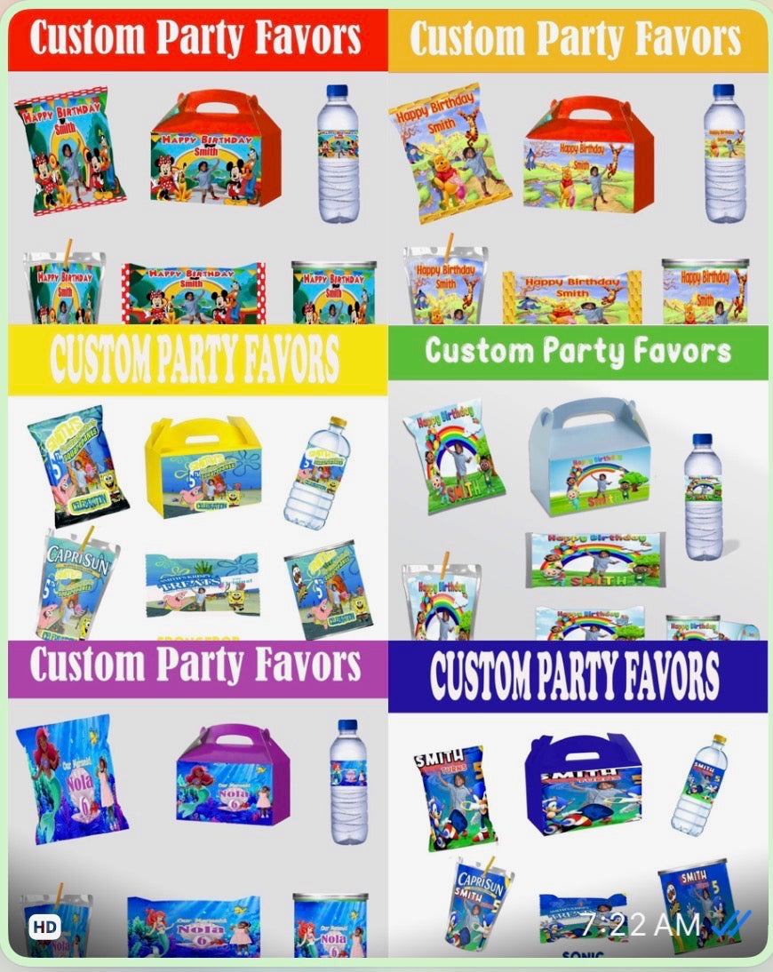 Editable Character Party Favor Set