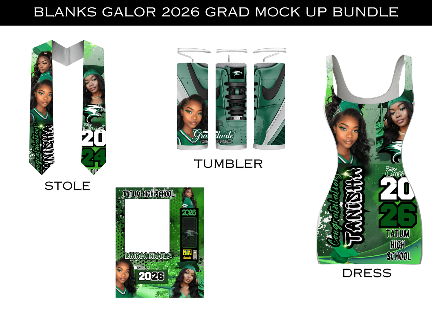 Grad Editable Designs Bundle( green only) (4 pc)