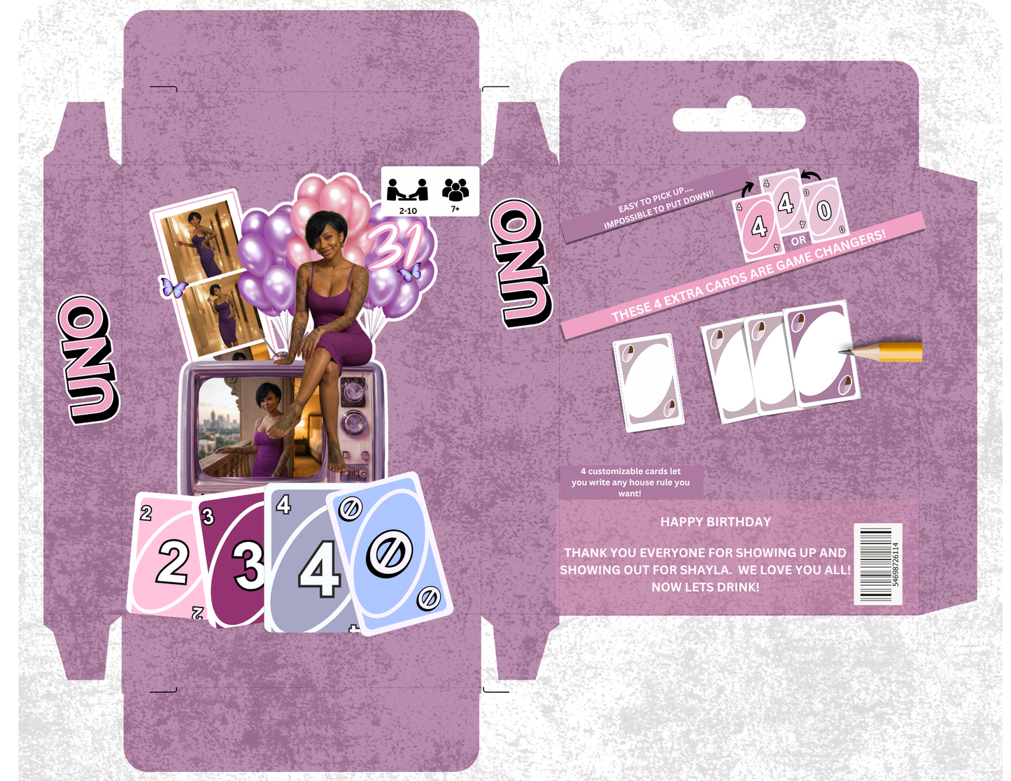 Light Purple Uno Cards Editable Template