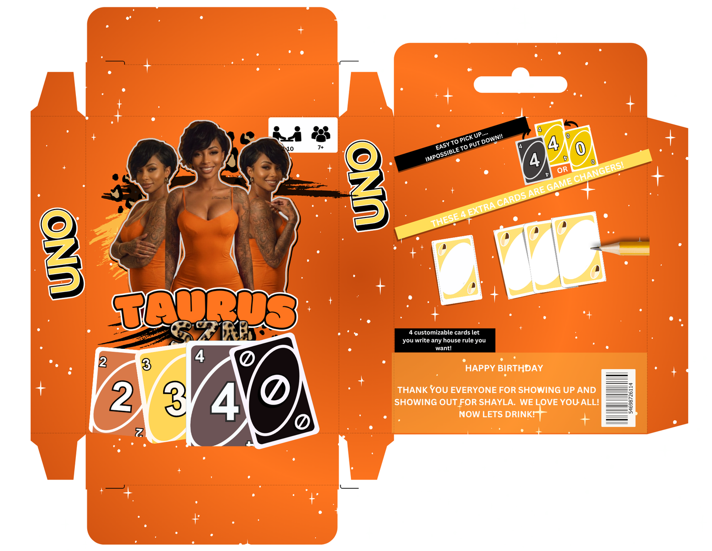 Orange Uno Cards Editable Template