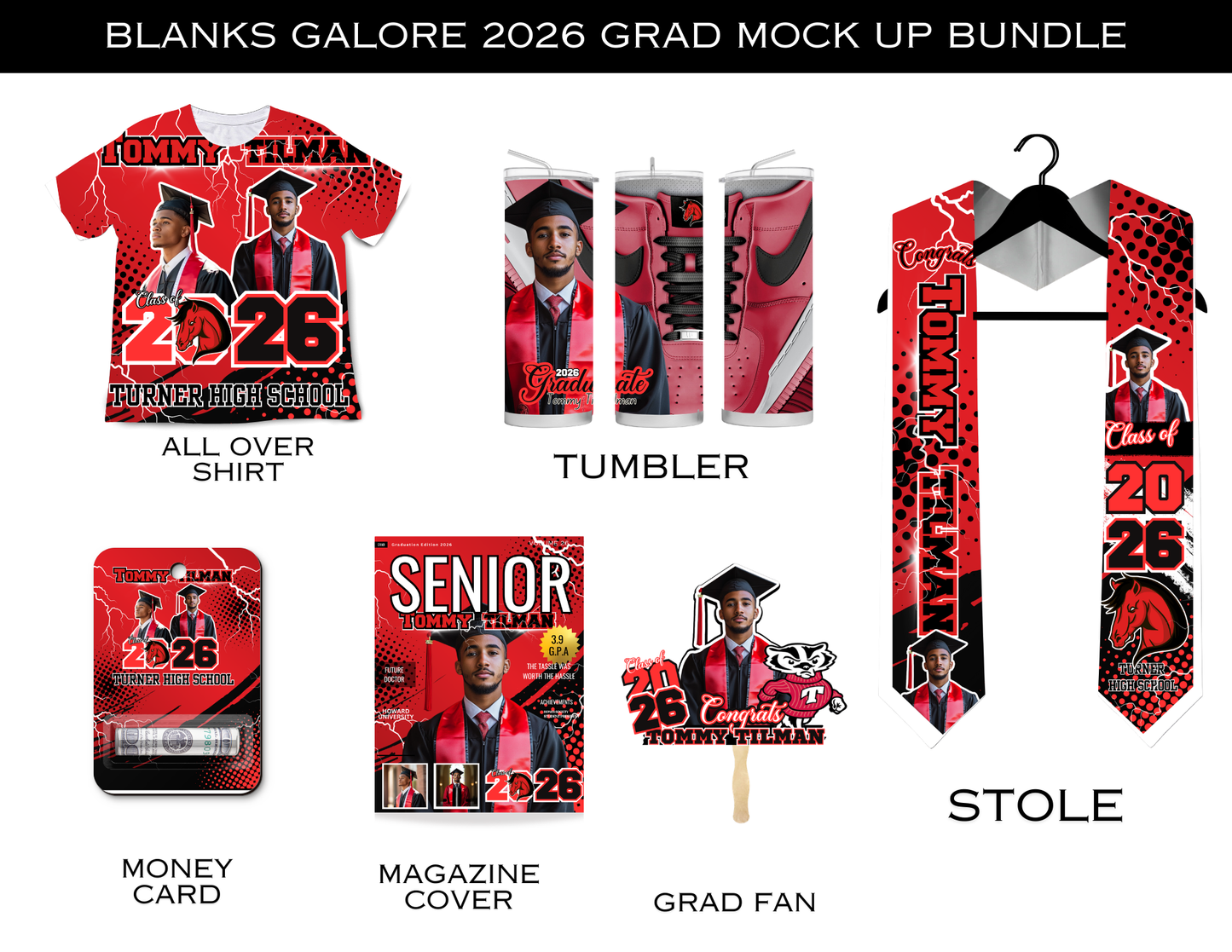 Grad Editable Designs Bundle( red only) (12 pc)